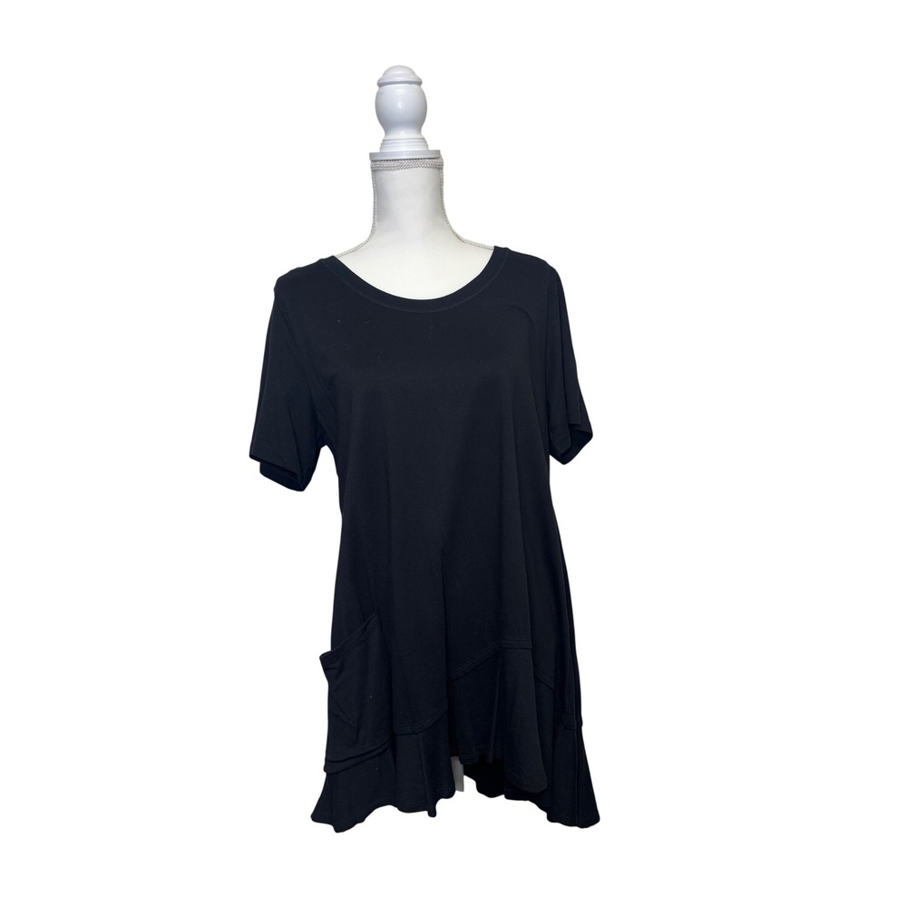 LOGO‎ by Lori Goldstein Women's Black Short Sleeve Tunic with Pocket Size Large